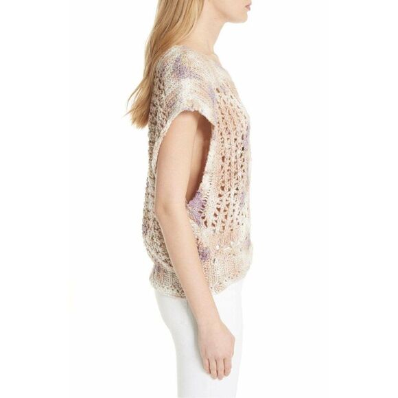 FREE PEOPLE $228 Diamond In The Rough Open Weave Sweater Top Medium Large - Picture 3 of 6
